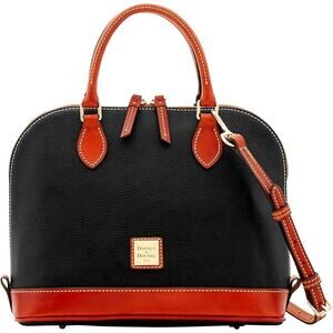 Dooney & Bourke Pebble Grain zip zip satchel brown black bag, a true D & B icon!